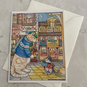 Renaissance Greeting Card Christmas Cat Mouse Holiday Meeting by Marilyn Dowling